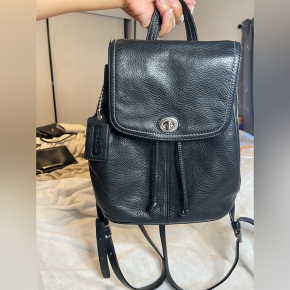Coach Black Leather Backpack - Picture 1 of 11